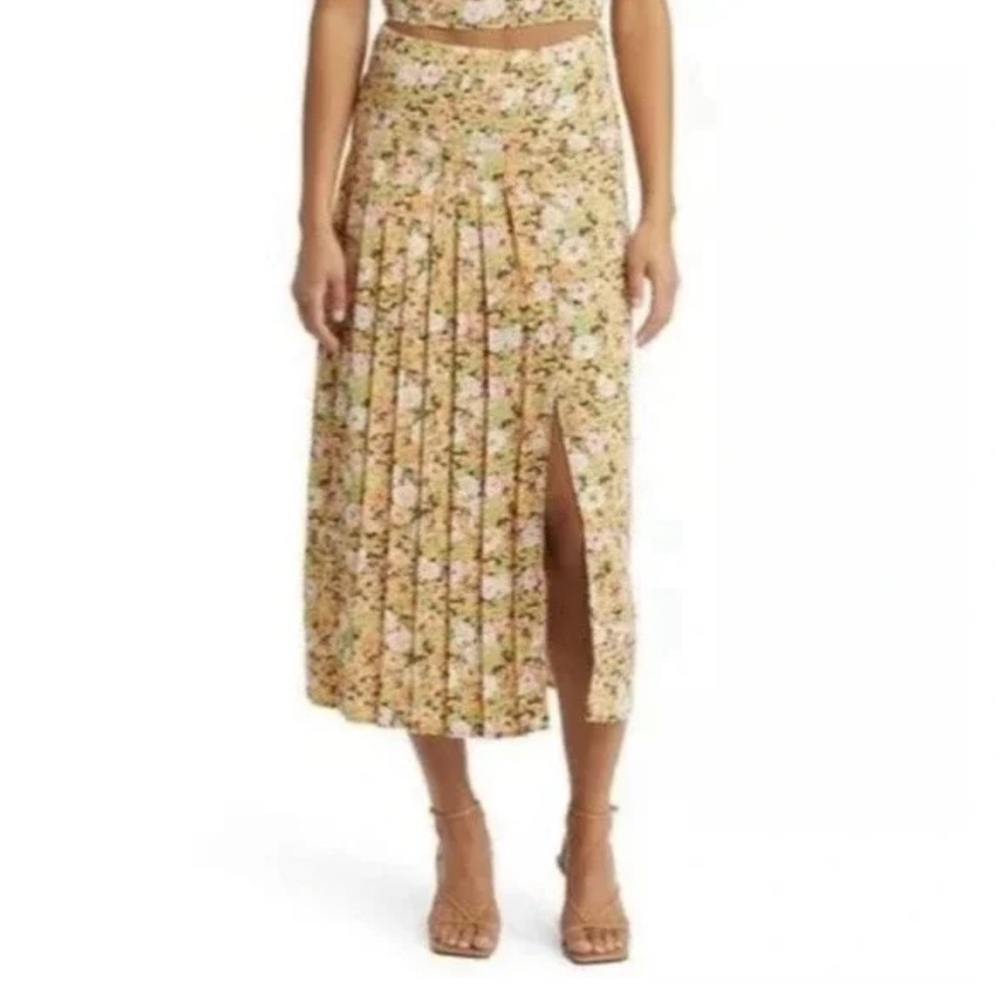 Floral Pleated Maxi Skirt - Pink & Orange